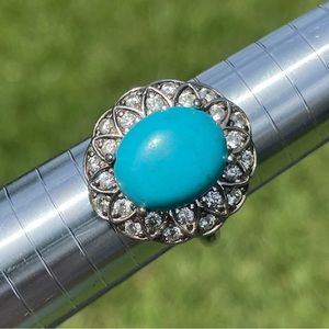Jean Dousset Simulated Turquoise and Cubic Zirconia Ring Size 8.75